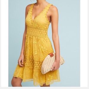 Anthropologie Ranna Gill lace dress in gold